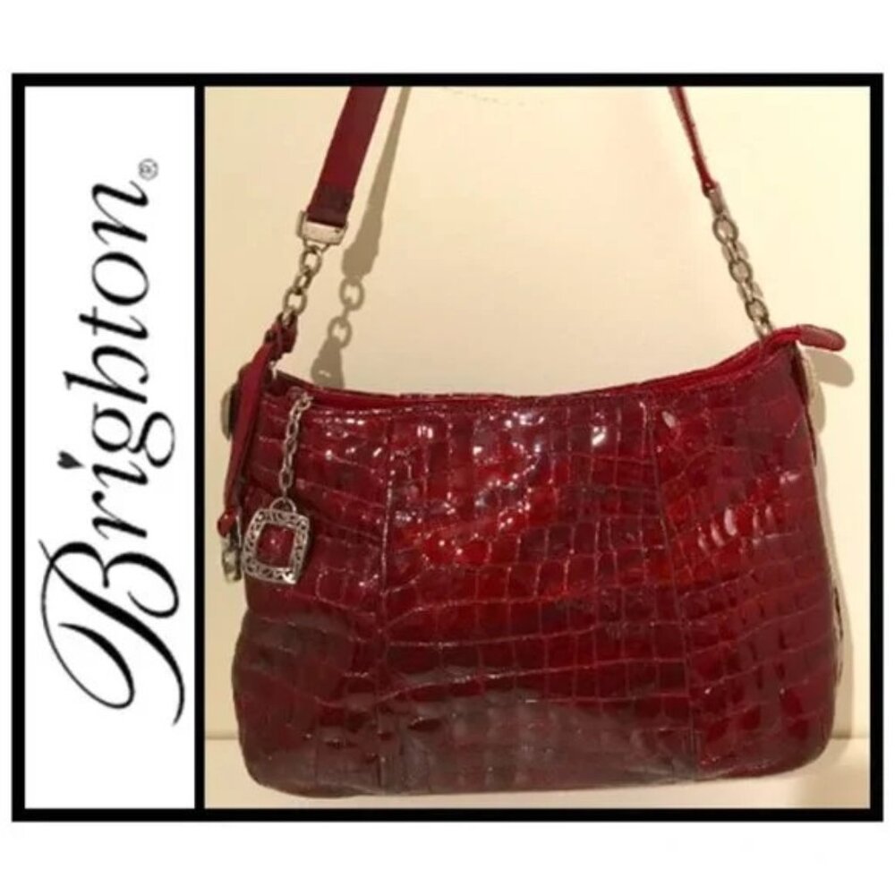 Brighton Burgundy Croc Patent Leather Shoulder Bag